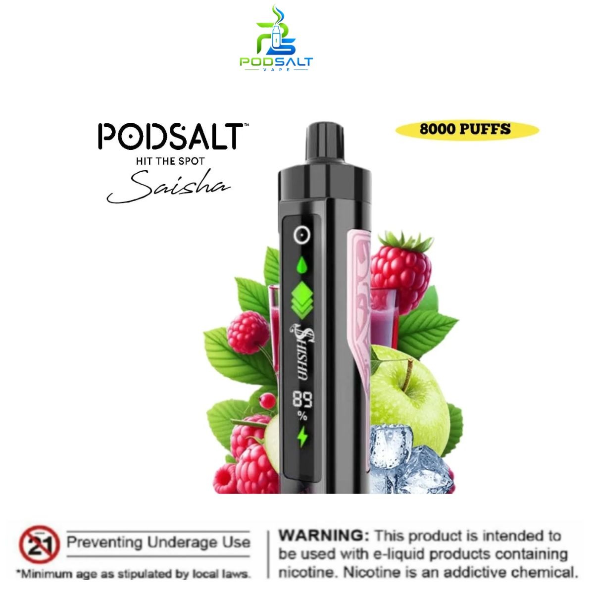 Pod Salt Shisha 8000 Puffs Frozen Apple Raspberry