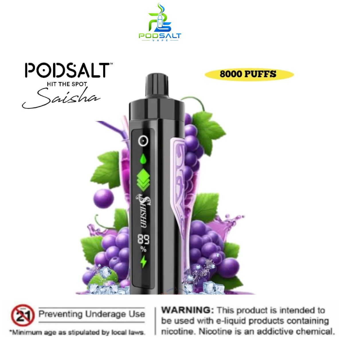 Pod Salt Shisha 8000 Puffs Grape Ice